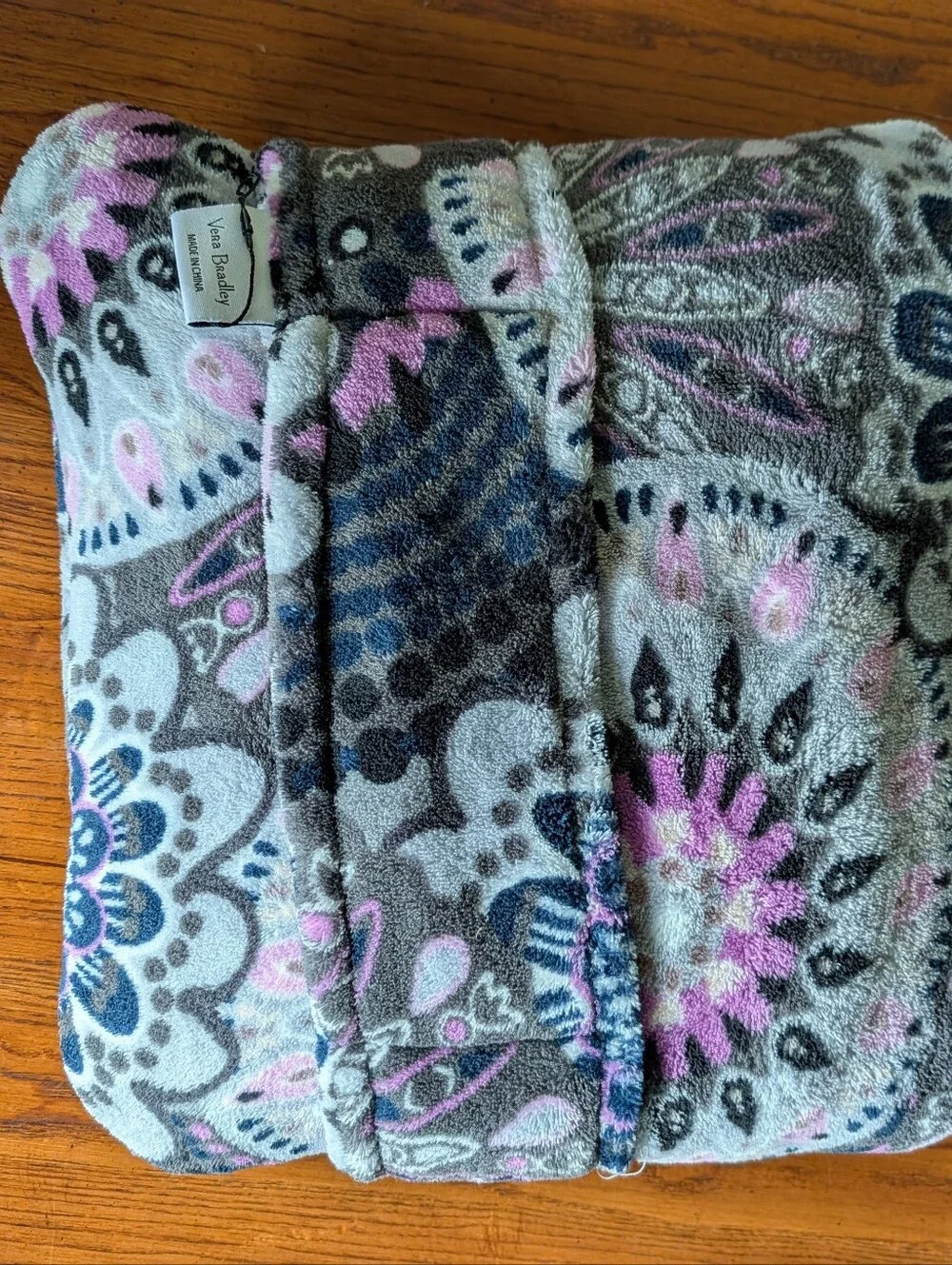Vera Bradley Fleece Travel Blanket - Gray & Lavender Floral Paisley Print
